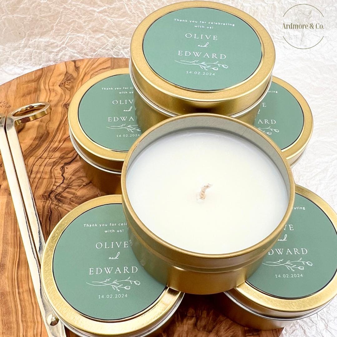 Personalized 'Sage Green' Wedding Favor Candles - Set of 10