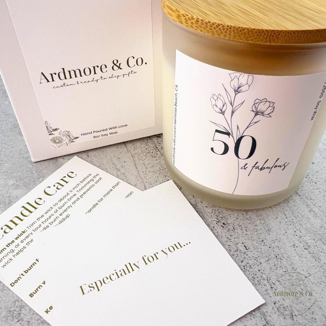 Flower '50 & Fabulous' Birthday 8oz Soy Candle
