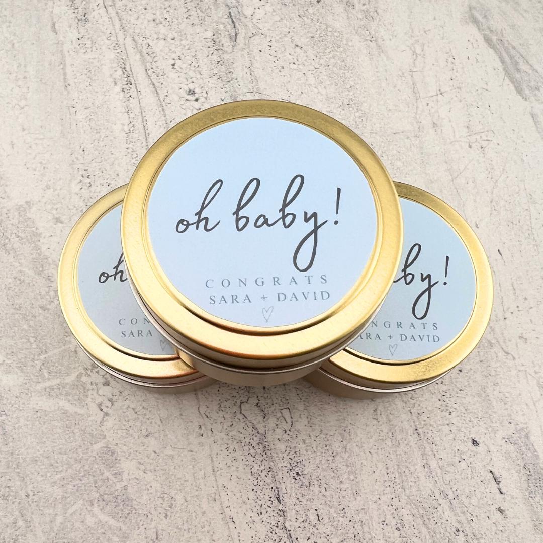 Personalized 'Oh Baby' Blue Baby Shower Candle Favors-Set of 10