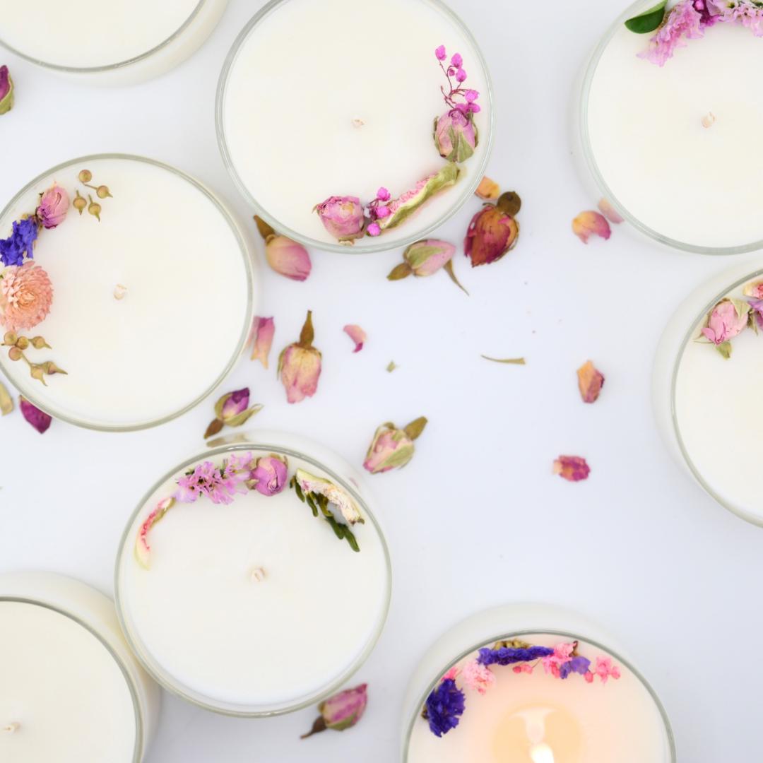 Custom Design Candles With Embedded Dried Flowers