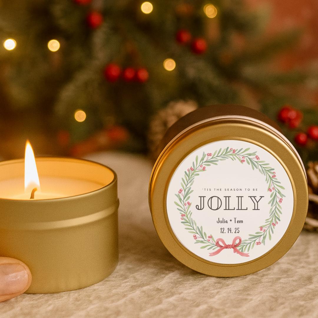 Jolly Christmas Wreath Candle Favors – Set of 10