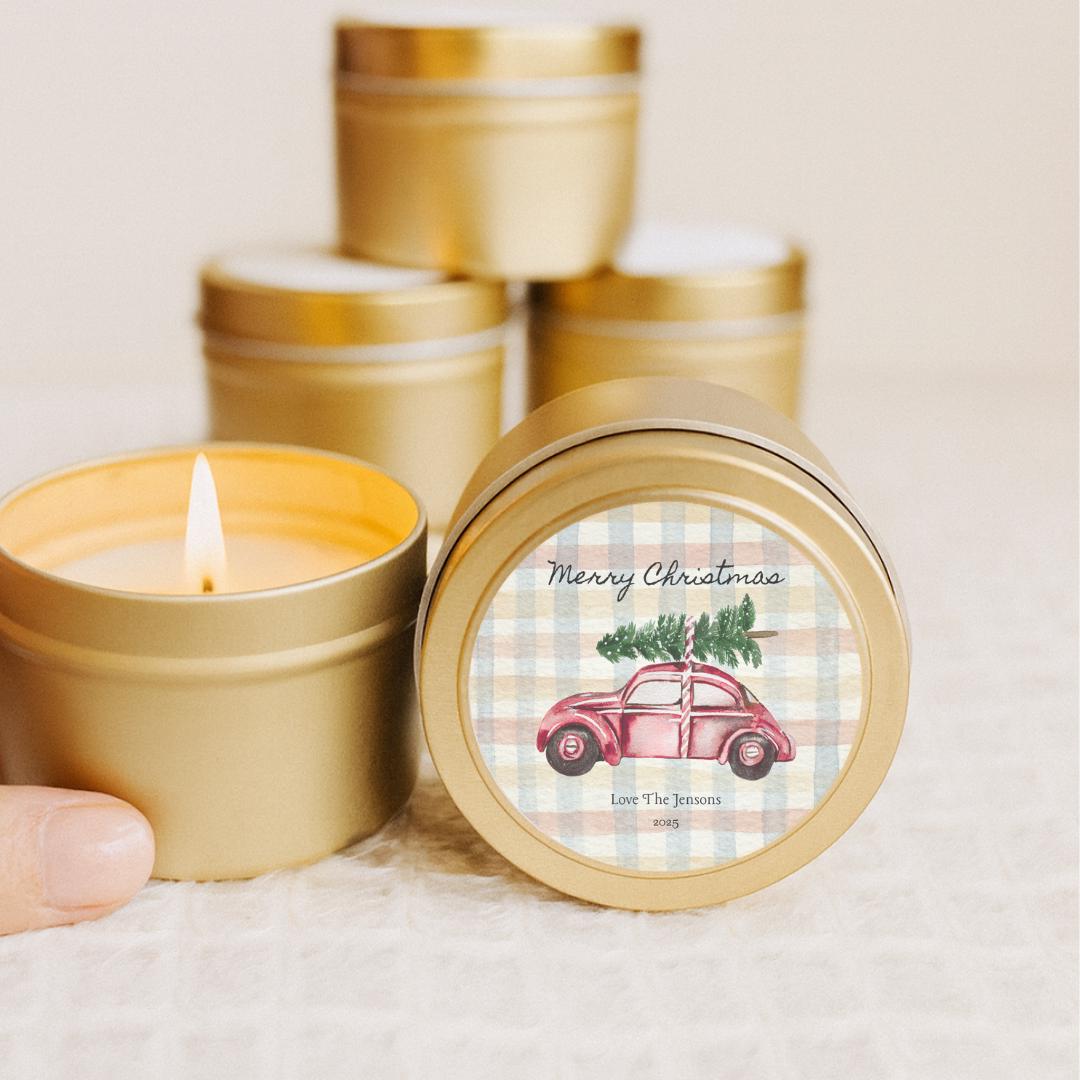 Custom Holiday Vintage Car Soy Candle Favors- Set of 10
