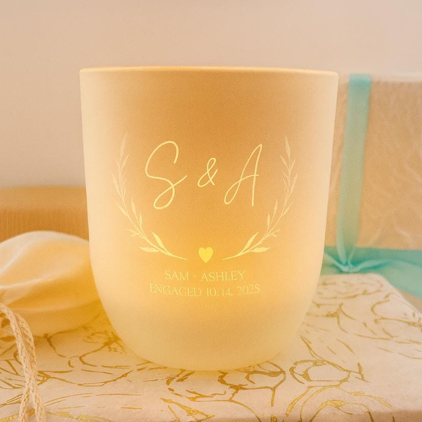 Personalized Wedding Gift Tealight Holder: Botanical Leaf Heart Design