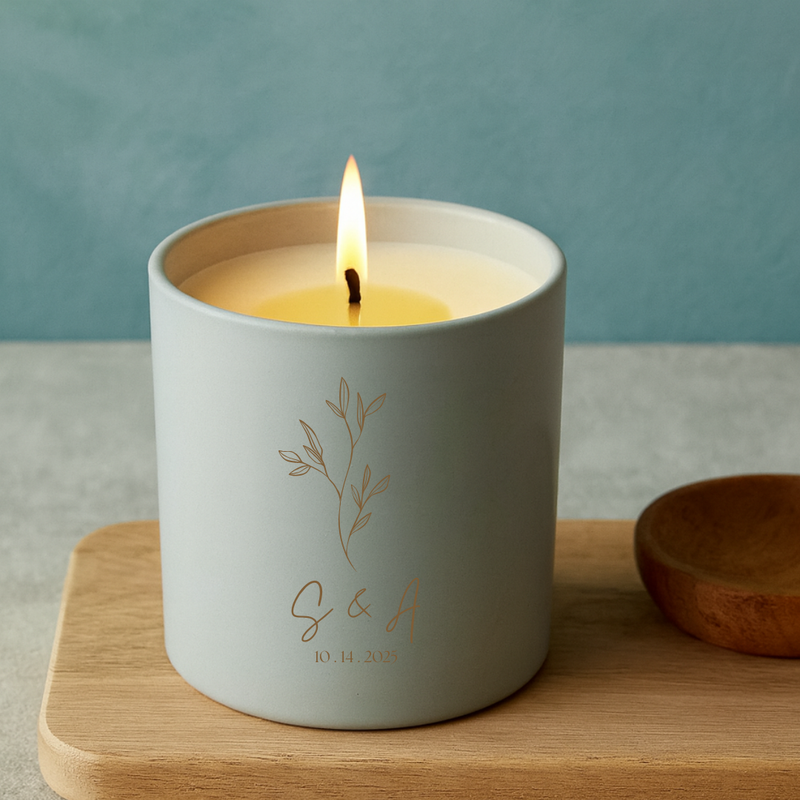Custom Engraved Botanical Initials Candle