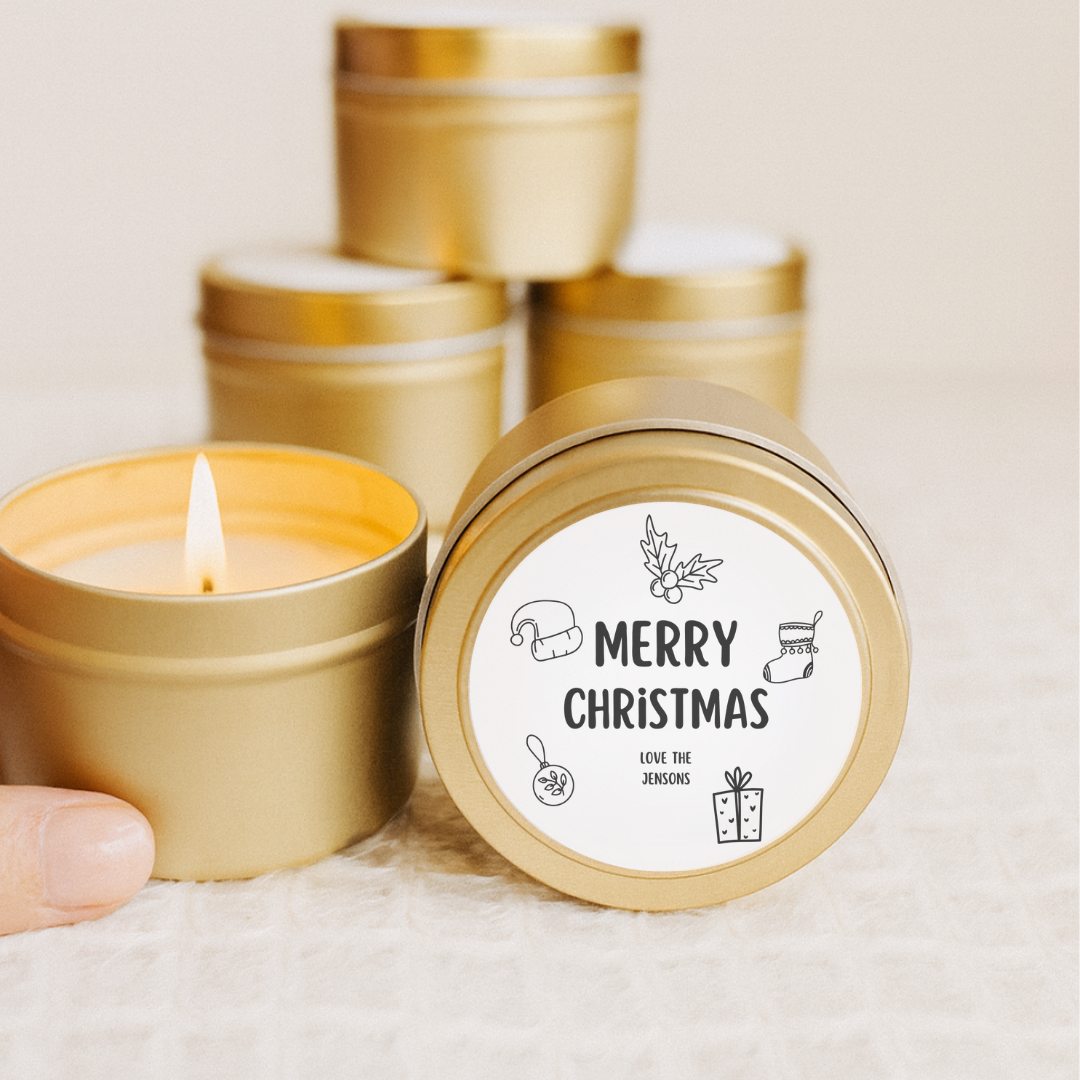 Whimsical Black & White Christmas Soy Candle Favors | Set of 10