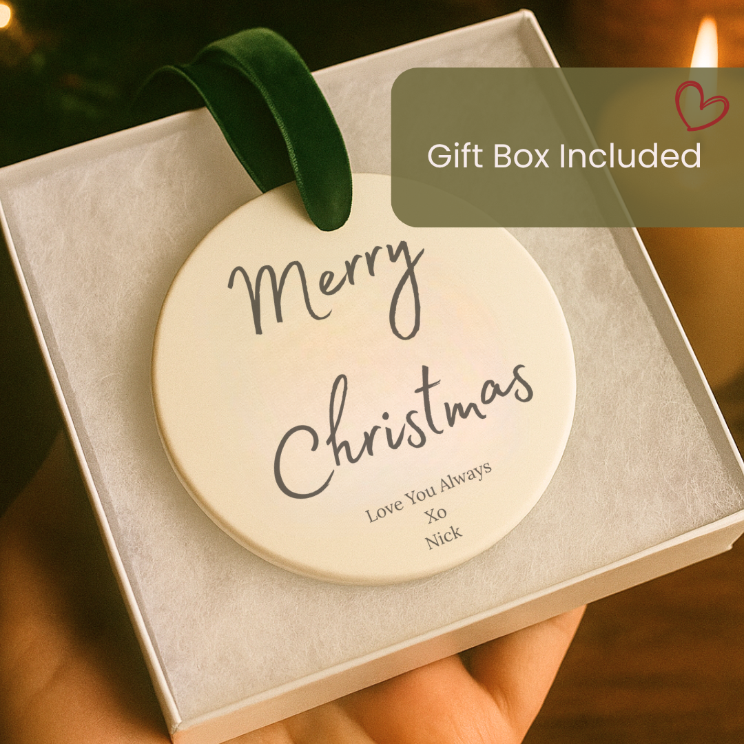 Classic “Merry Christmas” Ornament – Engraved Ceramic Holiday Ornament