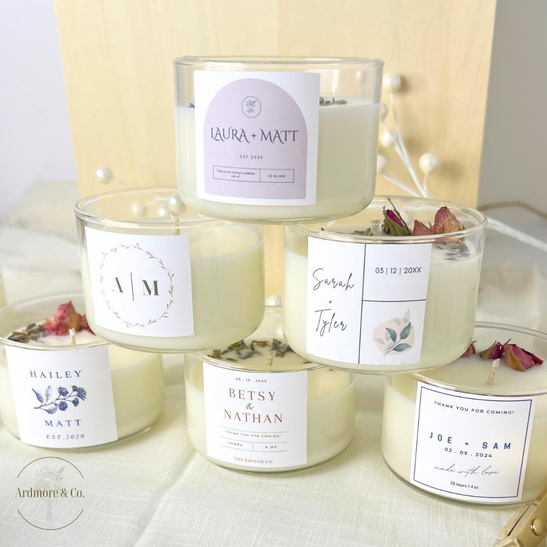 4oz Personalized Soy Candle Favors with Dried Flowers