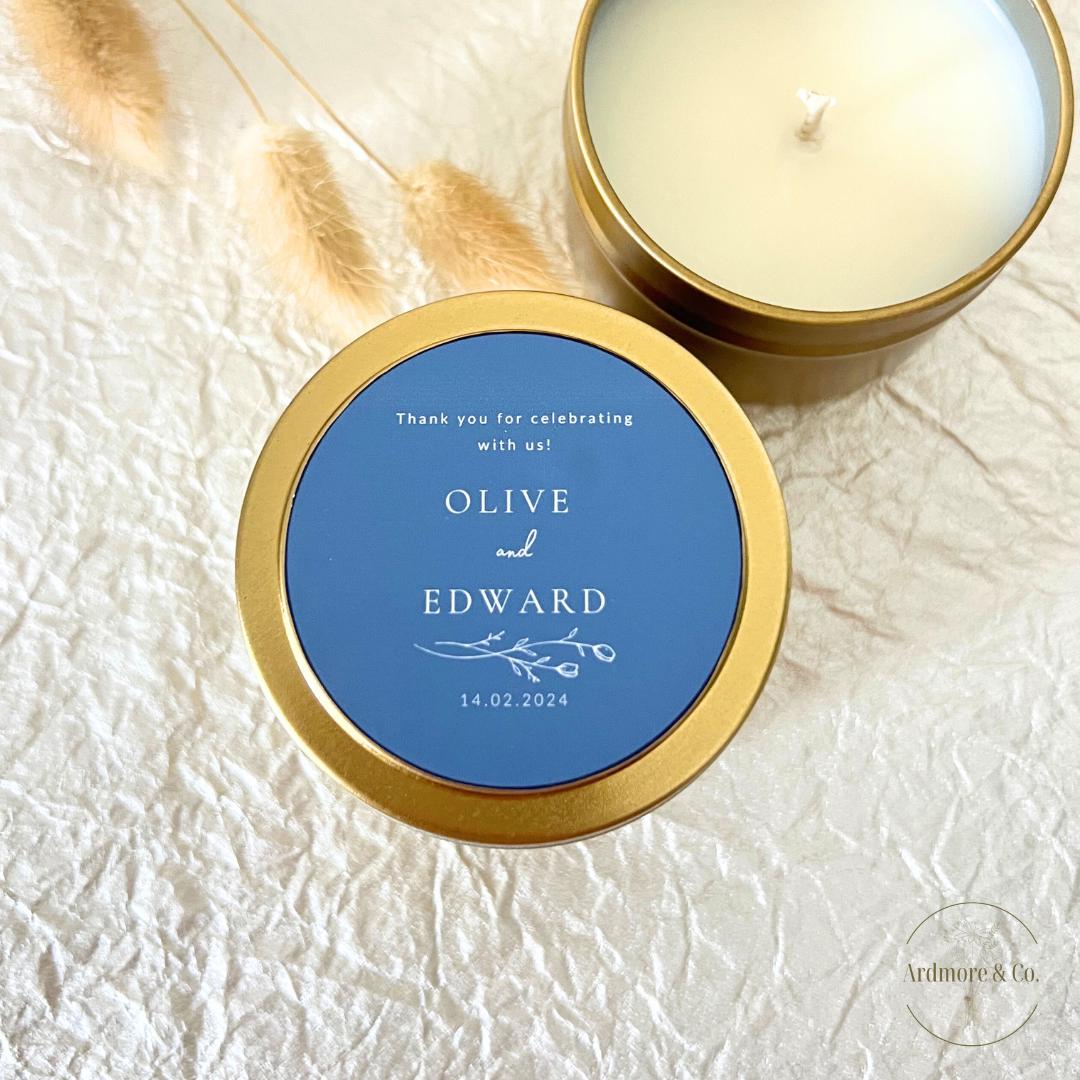 Personalized 'Blue' Soy Candle Favors- Set of 10