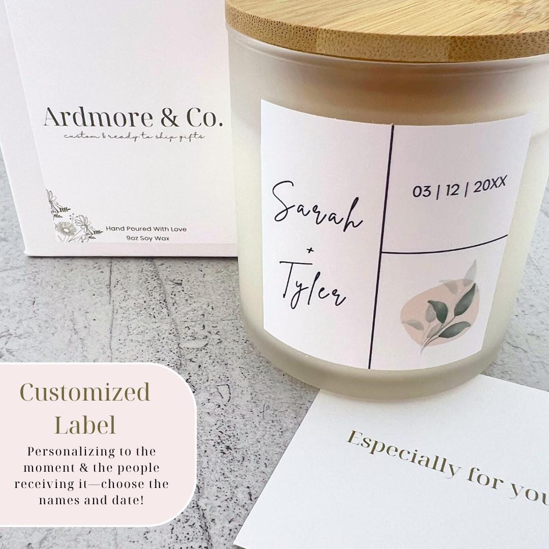 Custom Botanical Wedding Gift- 8oz Soy Wax Candle