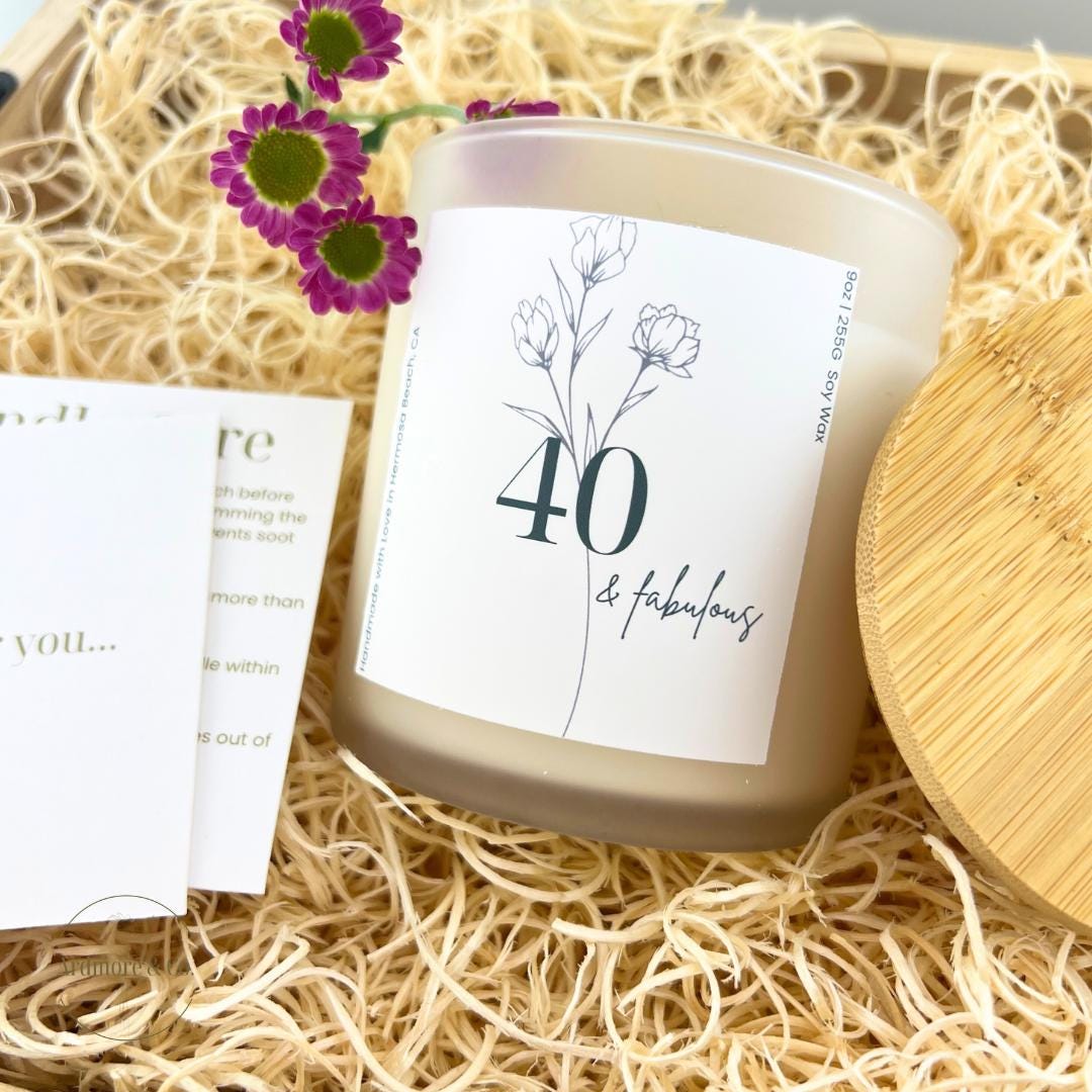 Personalized Flower 40th Birthday 8oz Soy Candle