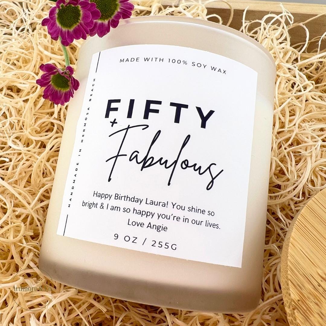 Custom 'Fifty & Fabulous' Birthday 8oz Soy Wax Candle