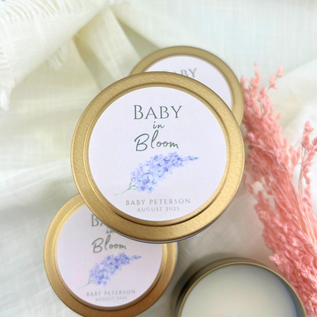 Personalized 'Baby in Bloom' Candle Favors-Set of 10