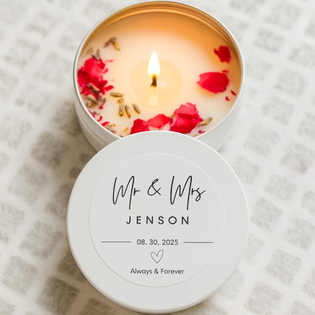 2oz Wedding Favor Candles- Rose Petal Embedded Soy Wax