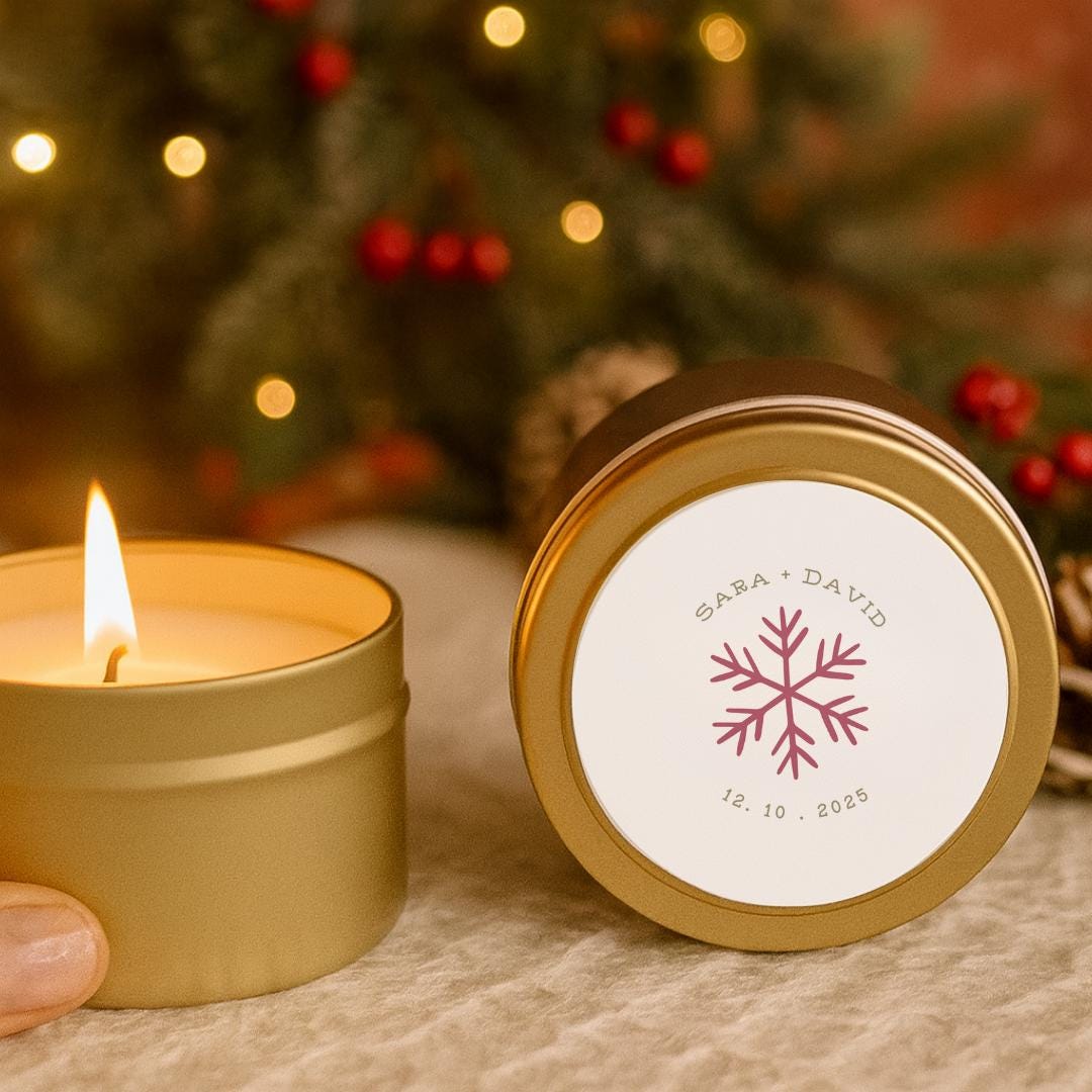 Christmas Gold & Red Snowflake Candle Tins –Set of 10