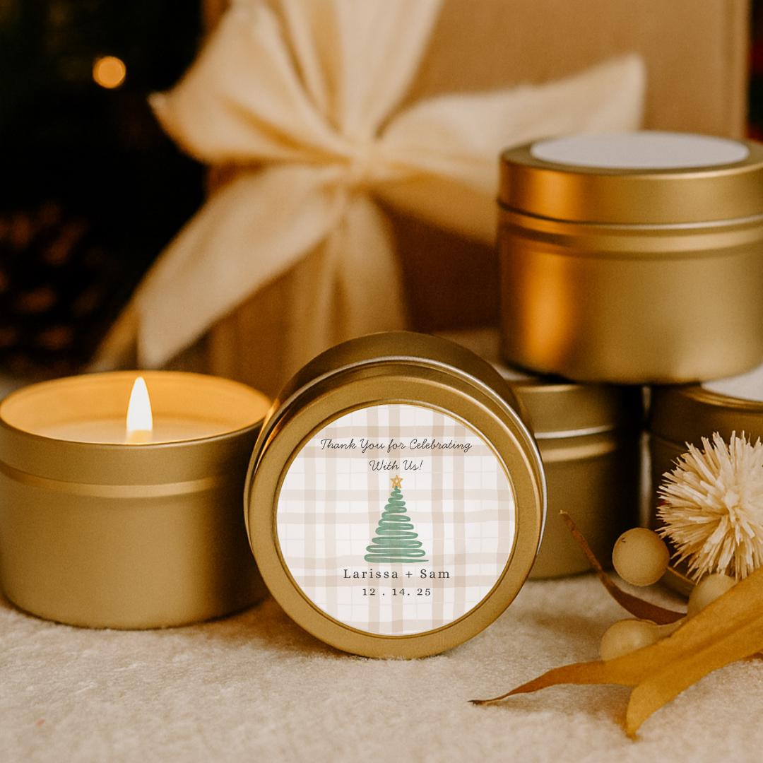 Christmas Tree Plaid Candle Favors- Set of 10