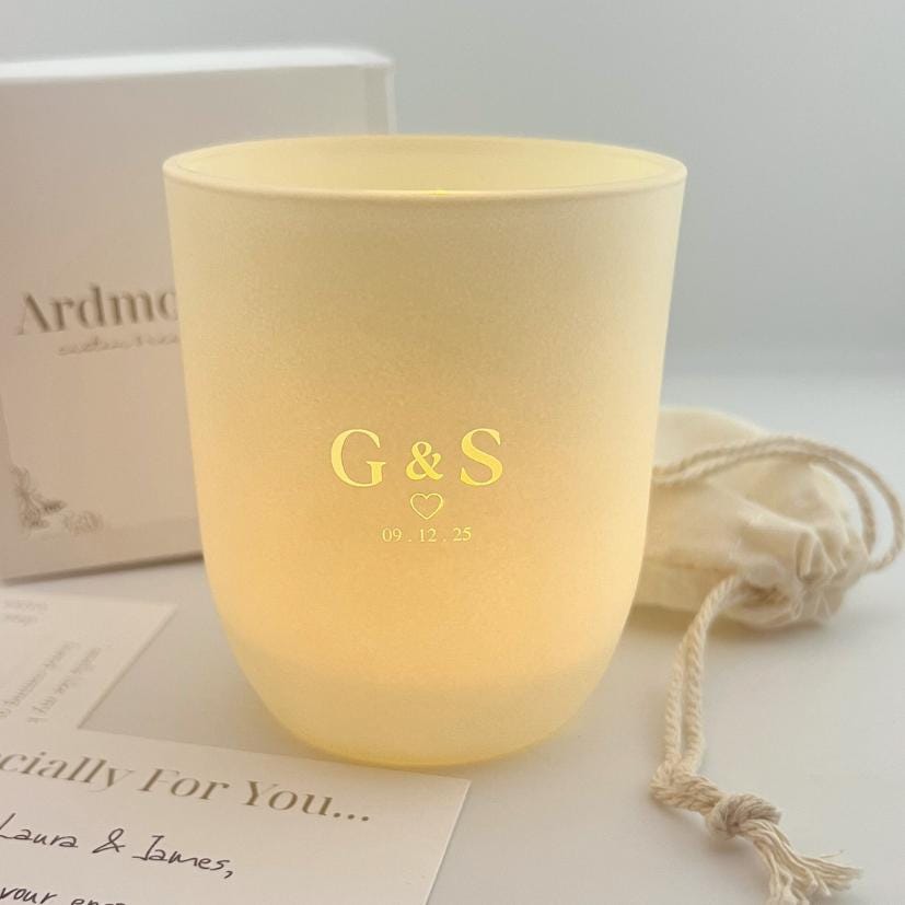 Personalized Engagement Gift Tealight Holder – Custom Couple Candle Gift Set